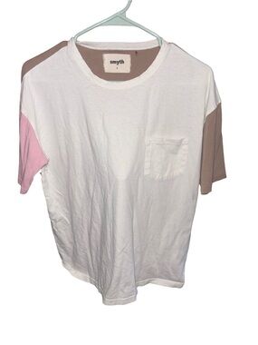Smythe Kids Colorblock Short Sleeve Tee in White, Pink & Tan